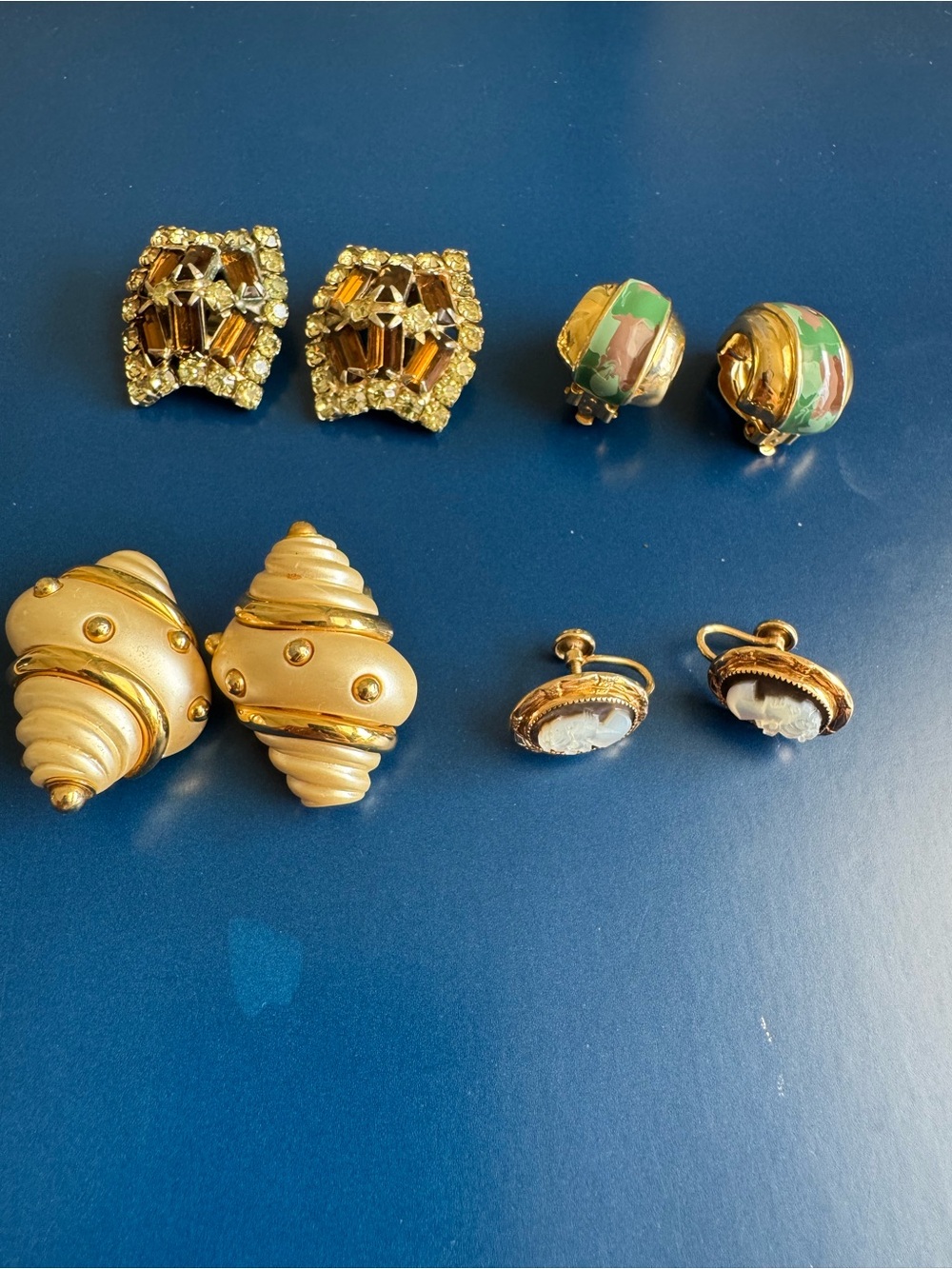 Vintage Gold-Tone Pearl Swirl Clip-On Earrings